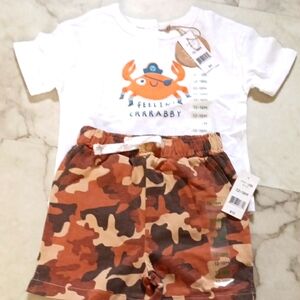 Dip Crab Graphic Tee and Camo Shorts Set.